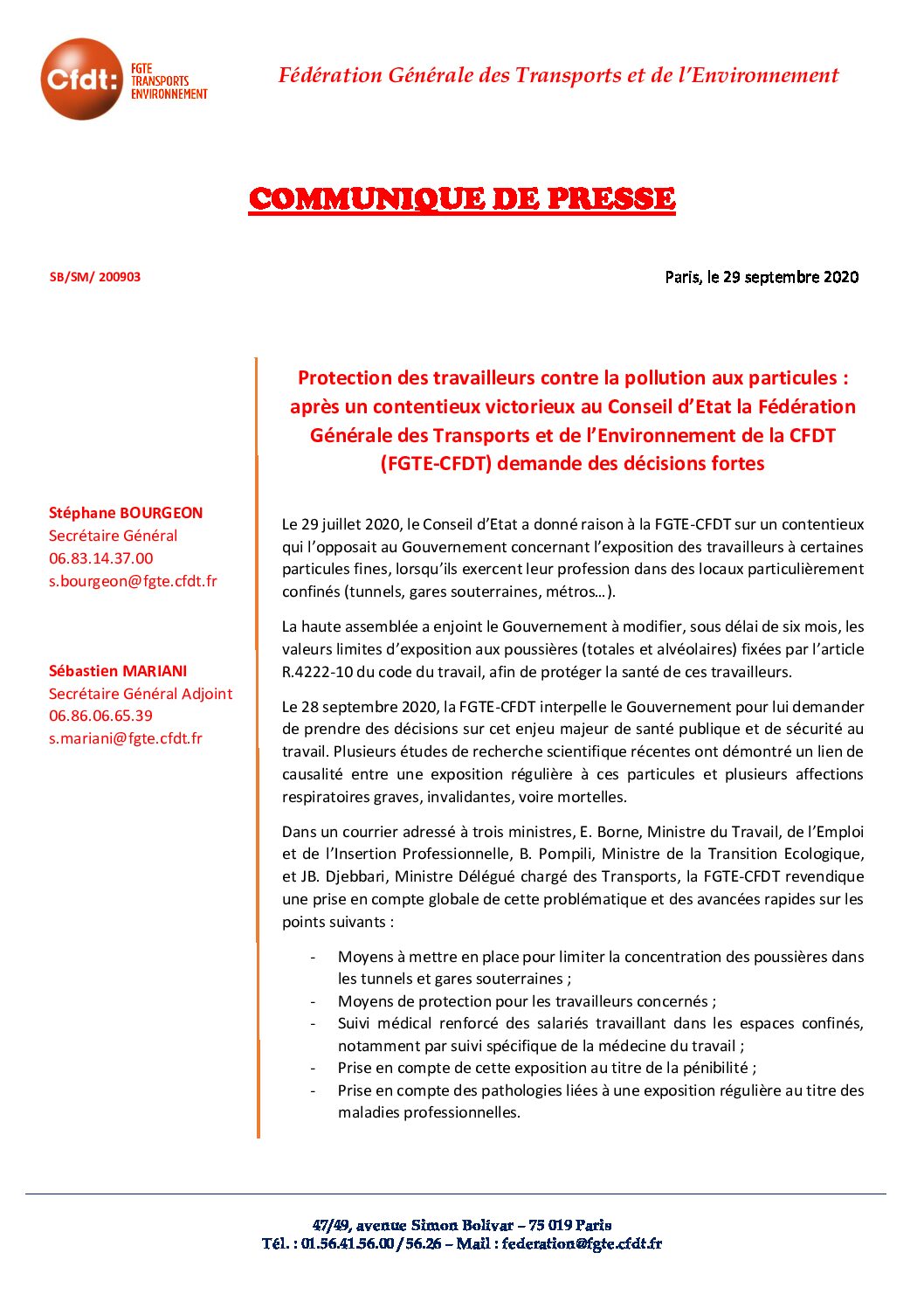 Protection des travailleurs contre la pollution aux particules.