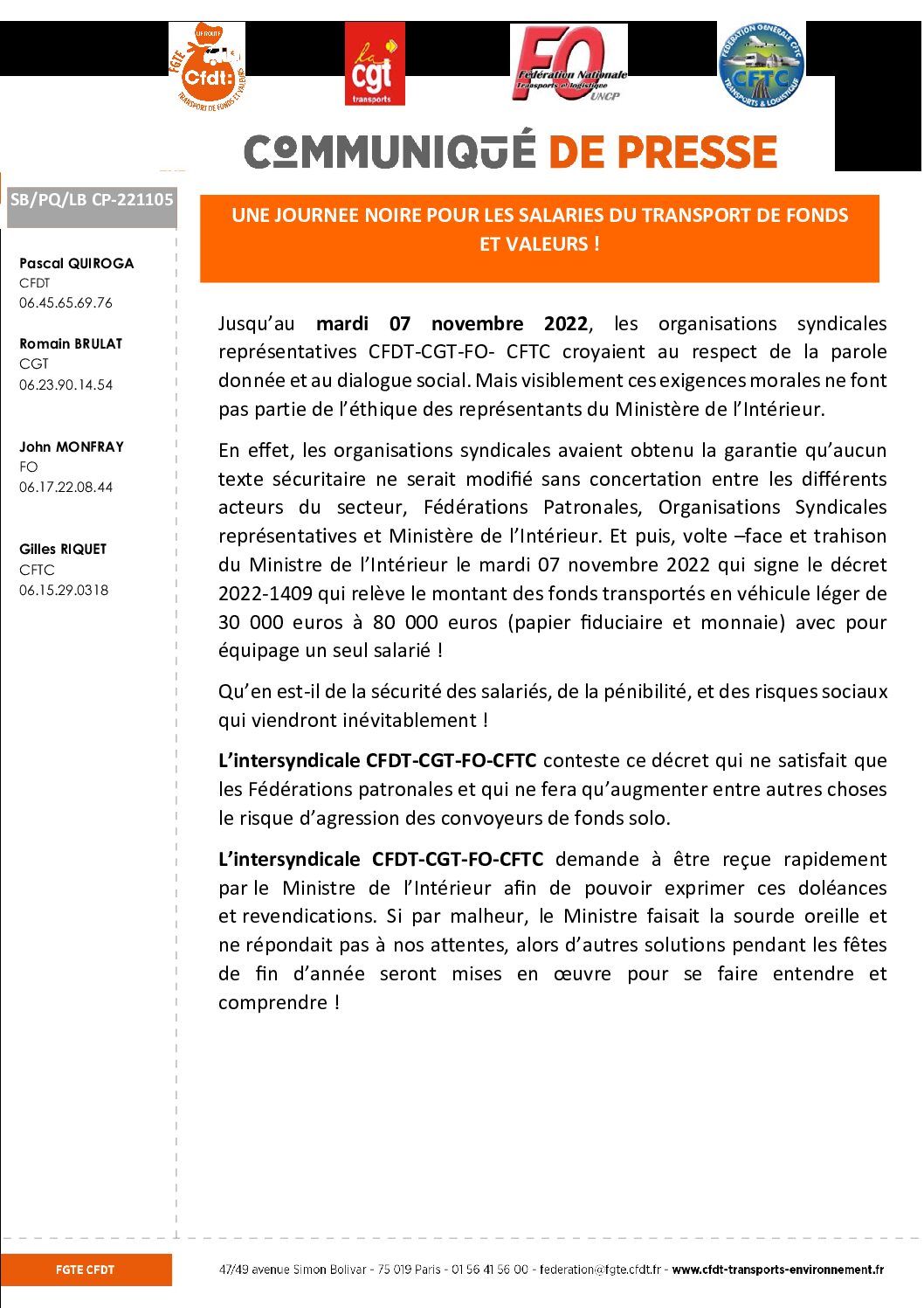 Journée noire pour les salariés du transport de fonds et valeurs