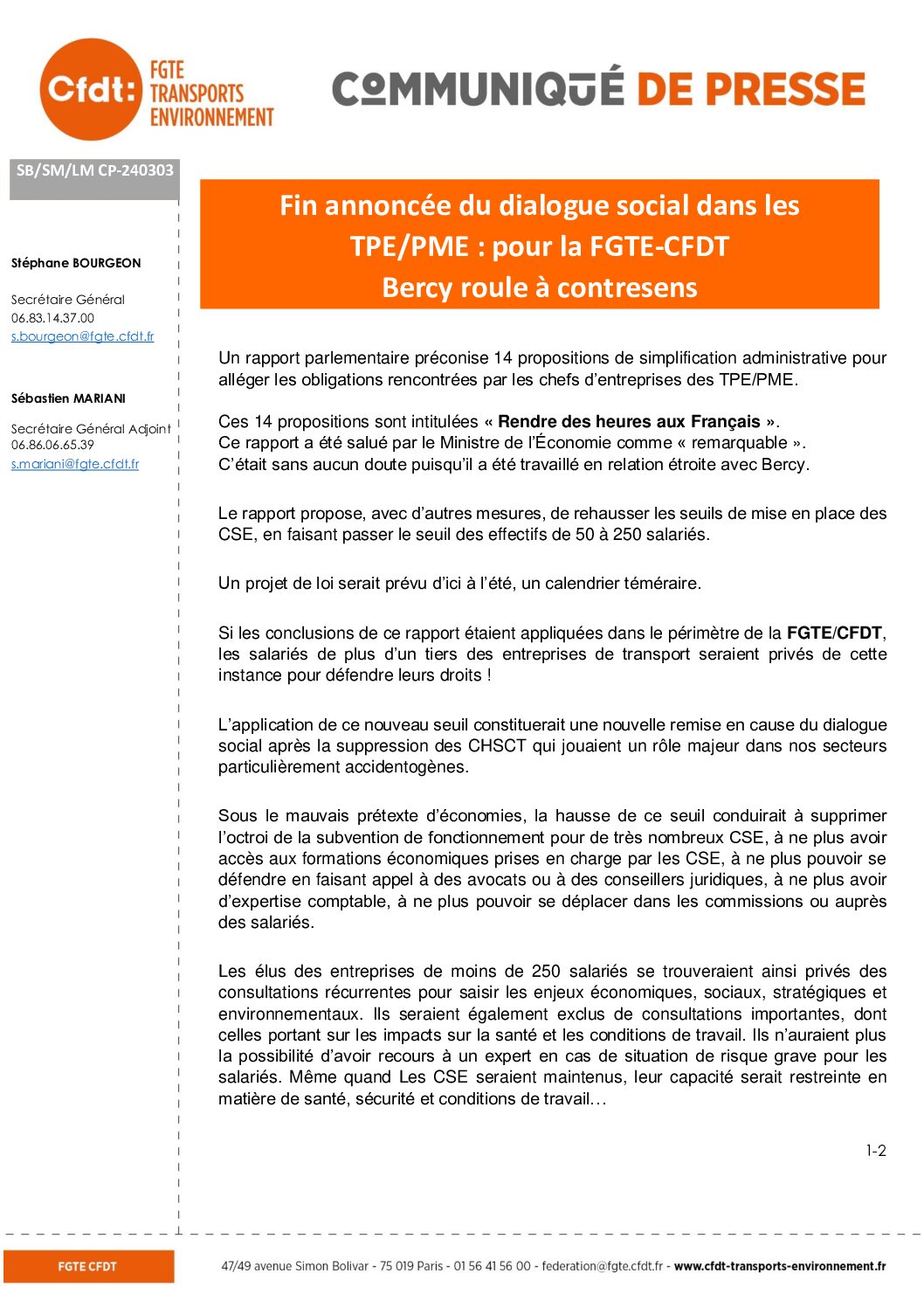 Fin annoncée du dialogue social dans les TPE/PME